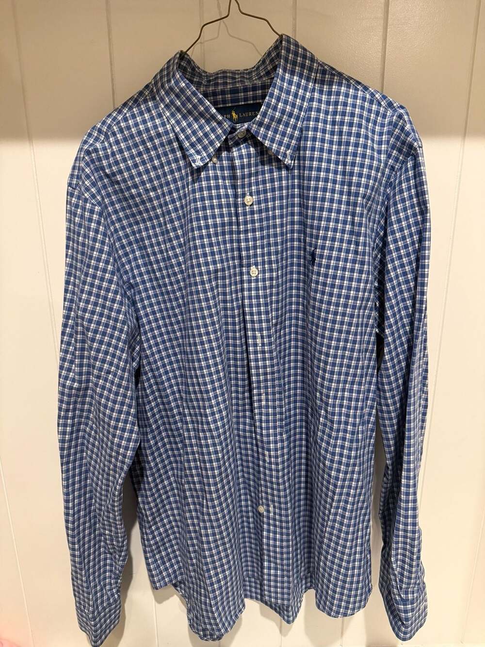 Ralph Lauren Plaid Button Down Shirt Size XL Blue